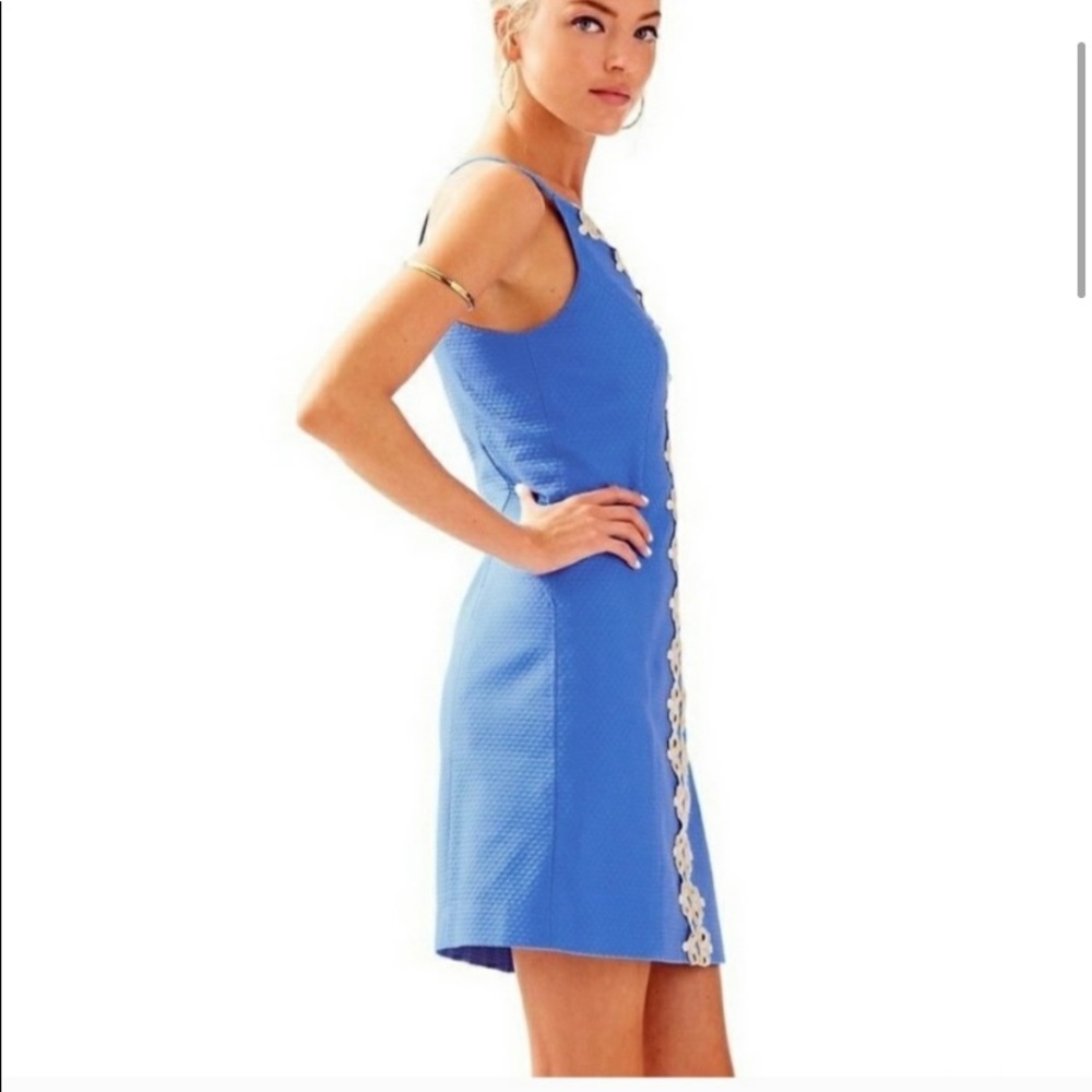 NWT Lilly Pulitzer blue shift dress with gold trim - Picture 2 of 8